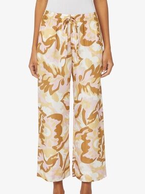 ATTIC AND BARN Ivy Silk Wide-Leg Pants with Pockets Pink, Brown & Cream M